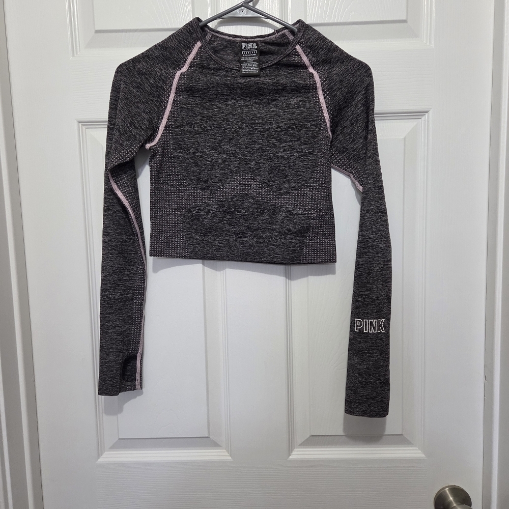 PINK Victorias Secret Seamless Crop Top Women's Sz Small Long Sleeve Activewear - Picture 3 of 9
